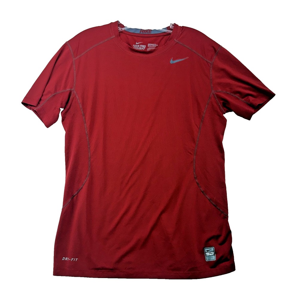 Nike Pro Combat Compression Shirt Mens M Red Dri-FIT Fitted Base Layer Gym